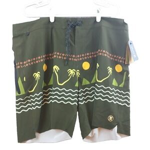 Roark Passage Primo 18 Island Time Boardshorts Dark Military Green Mens 40 RB429